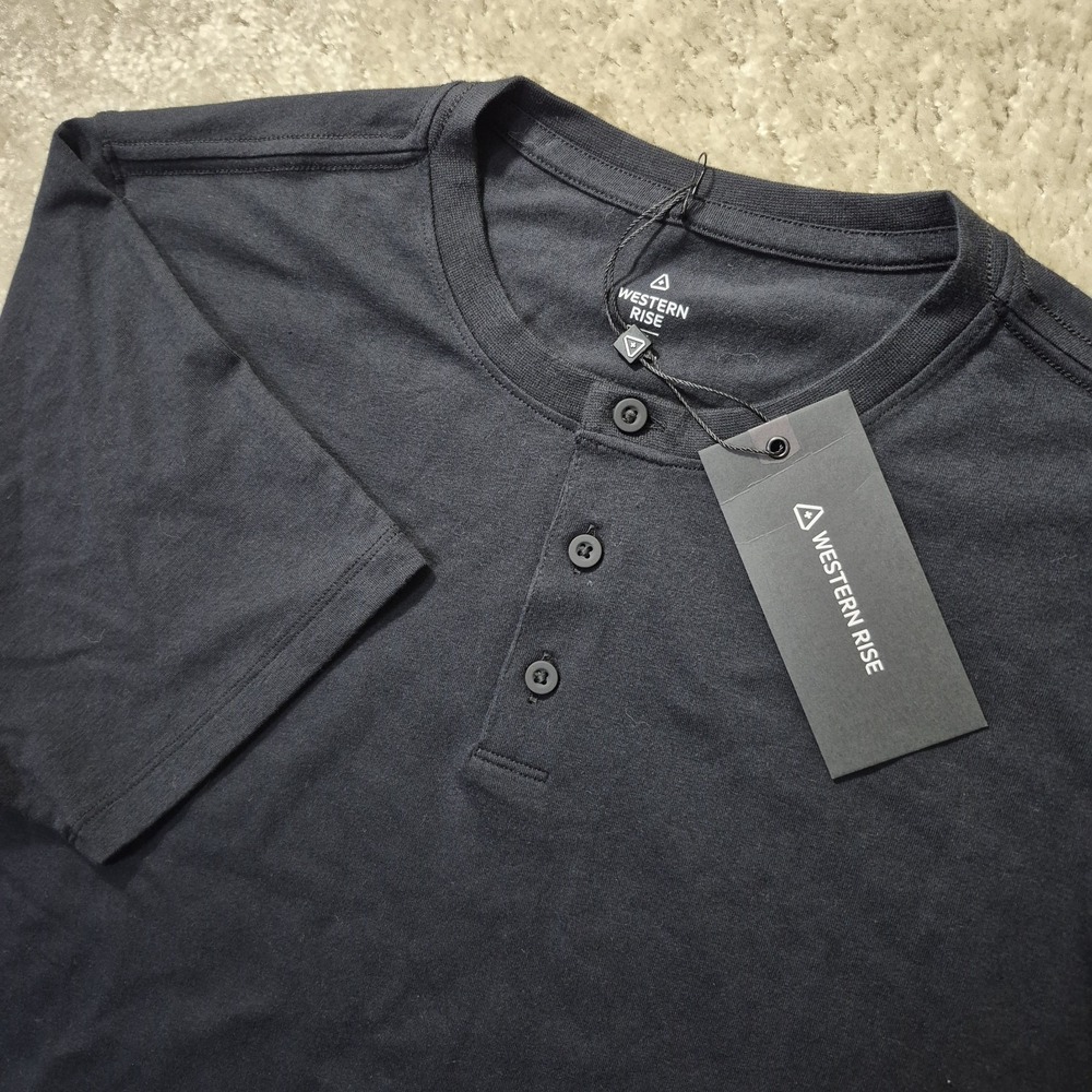 Western Rise X Cotton Henley Mens Medium Black Stretch Minimalist City Modern